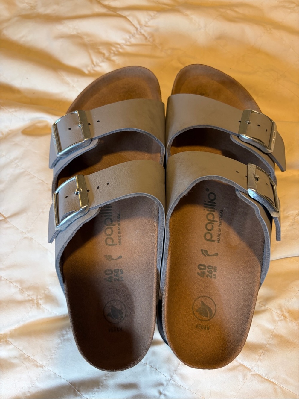Papillio Double Buckle Slides in Taupe Gray